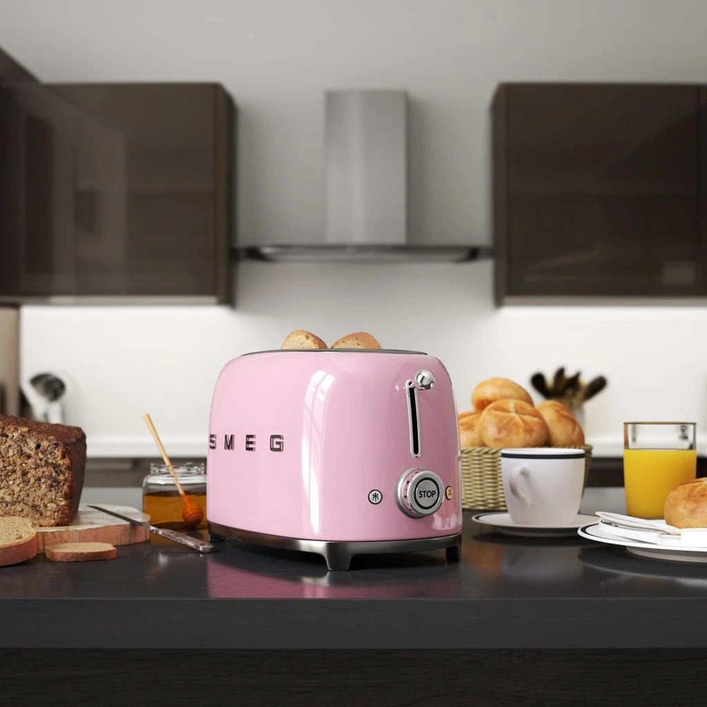 Тостер SMEG TSF01PKEU, ретро дизайн от 50-те години, 2 резена, 6 нива, 3 програми, Розов