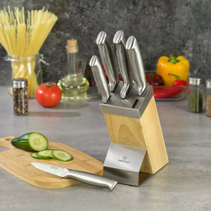 Knife set KingHoff 3461, Stainless steel blade, Wooden support, 6 pieces