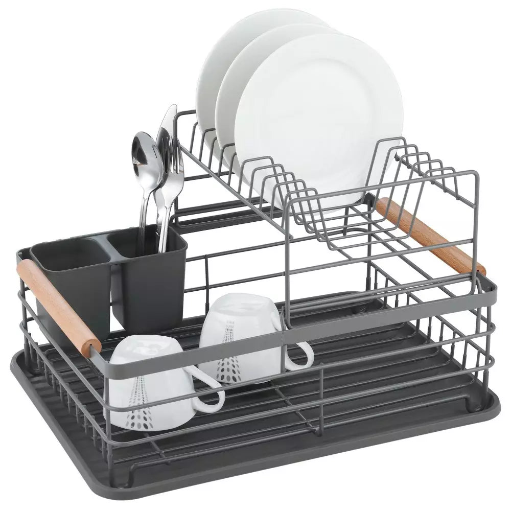 KingHoff 1797 2-Tier Dish Dryer, Utensil Rack, Grey