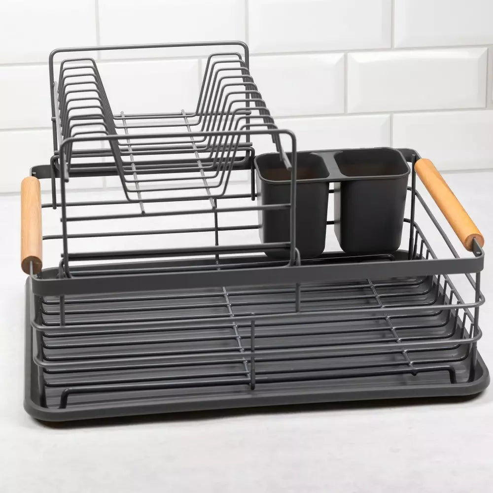 KingHoff 1797 2-Tier Dish Dryer, Utensil Rack, Grey