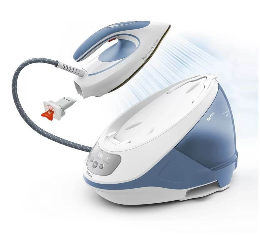 Парогенератор Tefal Express Protect SV9202E0, 2800W, Налягане 7.5 bari, Резервоар 1.8 л, Плоча Durilium Airglide Autoclean, Бял&Син