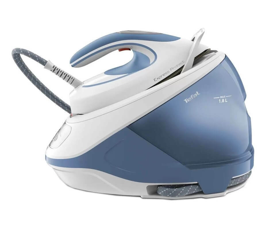 Парогенератор Tefal Express Protect SV9202E0, 2800W, Налягане 7.5 bari, Резервоар 1.8 л, Плоча Durilium Airglide Autoclean, Бял&Син