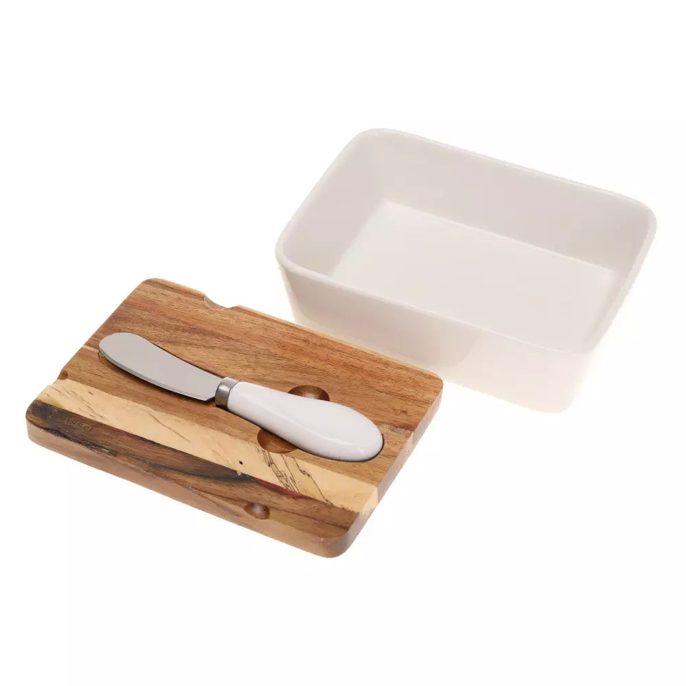 Kassel oil set, Acacia wood, Porcelain, 3 pieces