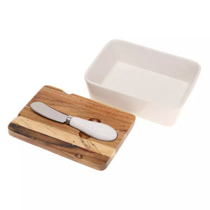 Kassel oil set, Acacia wood, Porcelain, 3 pieces