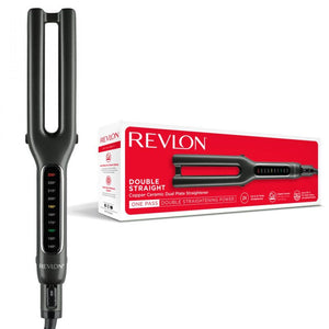 Двойна преса за коса REVLON One-Step Double Straight RVST2204E, 4 керамични плочи, 10 температурни стъпки, LCD дисплей