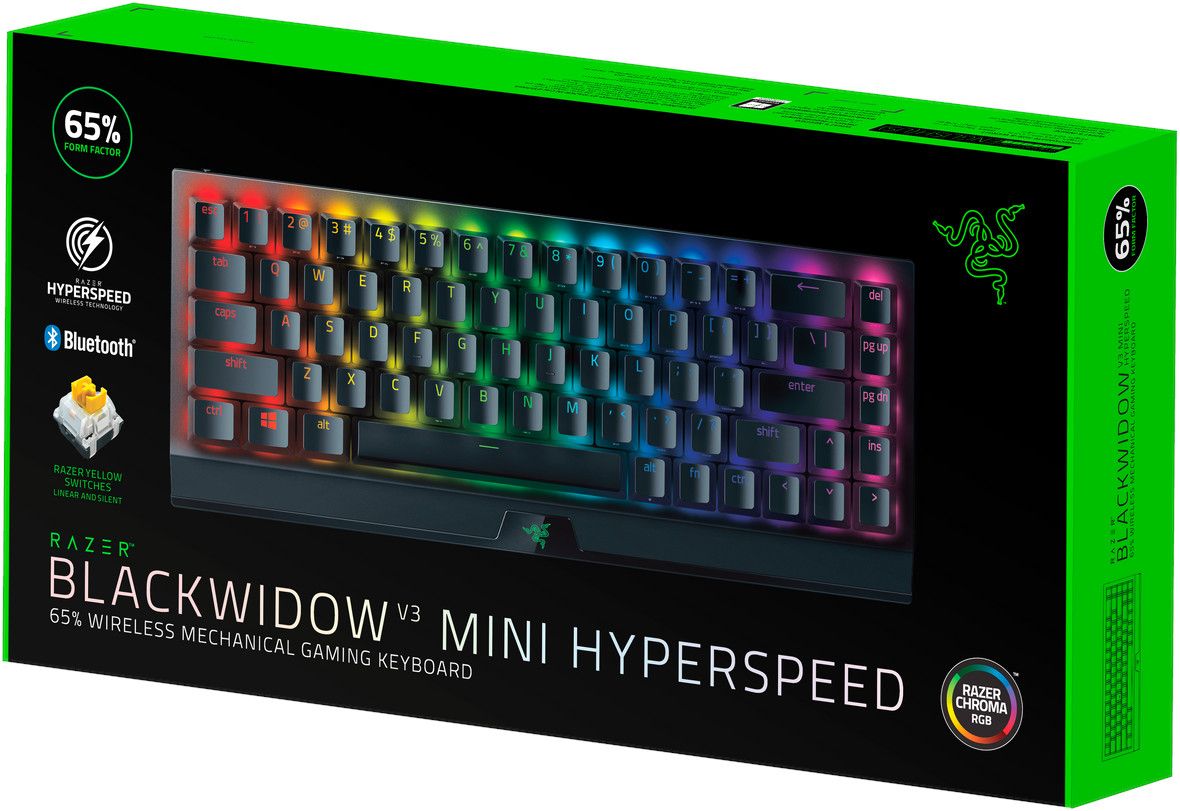 Геймърска клавиатура Razer BlackWidow V3 Mini, Жълти оптични суичове, Черен