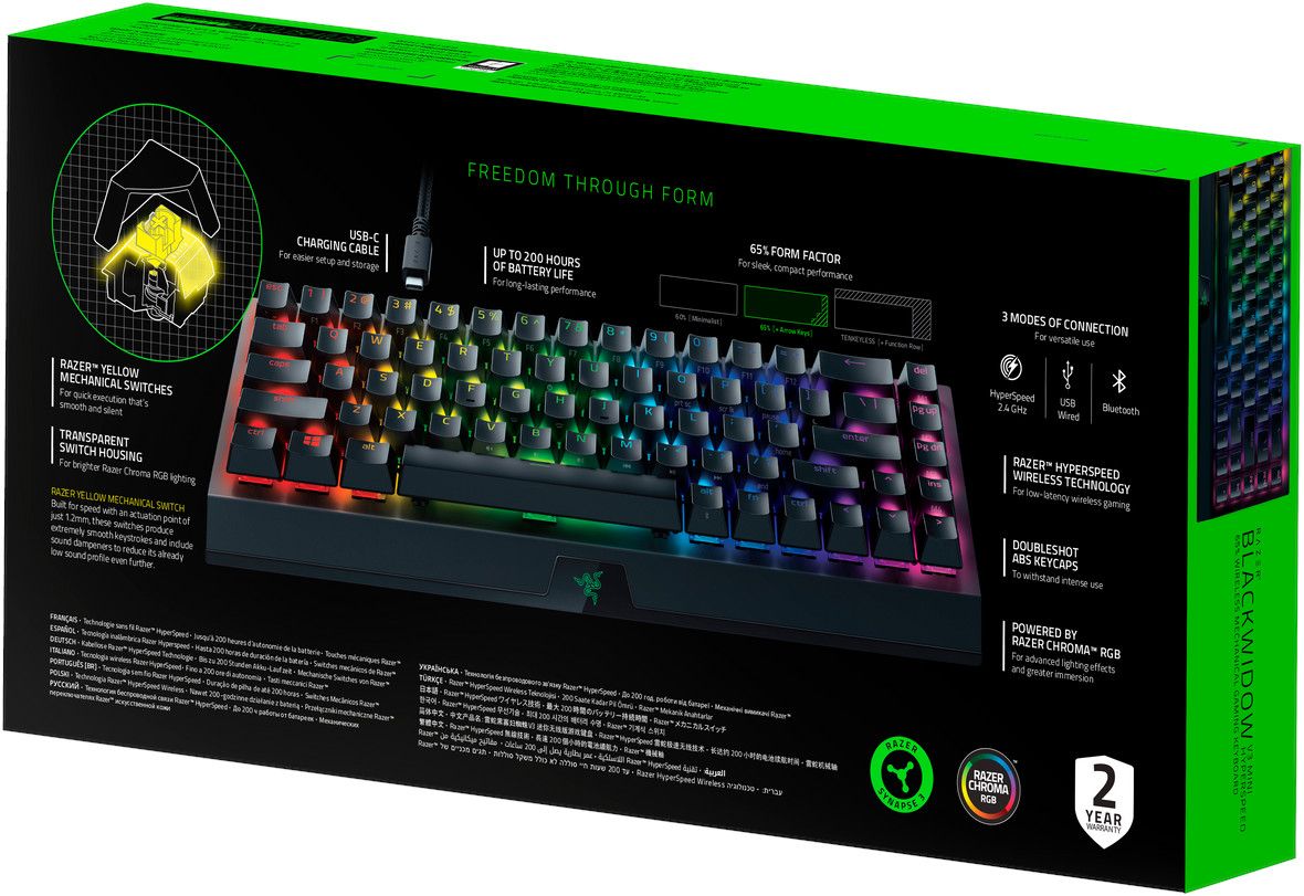 Геймърска клавиатура Razer BlackWidow V3 Mini, Жълти оптични суичове, Черен