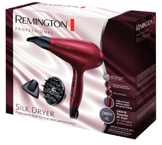 Сешоар Remington - Silk Dryer, AC9096, 2400W, 3 степени, Турбо режим, Дифузер, Червен