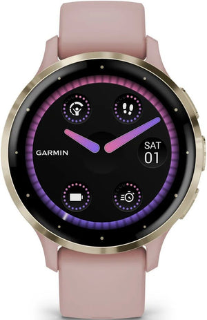 Смарт часовник Garmin Venu 3S, GPS, Wi-Fi, силиконова каишка, Pink Dawn/Soft Gold