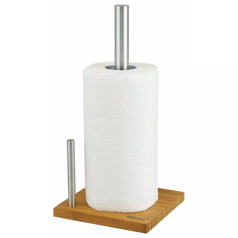 Kitchen paper holder KingHoff 3921, 22x11 cm, Bamboo/Inox