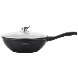 Wok pan Royalty Line BW28M, 28 cm, Marble coating, Induction, Soft handle, Black