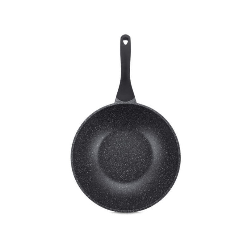 Wok pan Royalty Line BW28M, 28 cm, Marble coating, Induction, Soft handle, Black