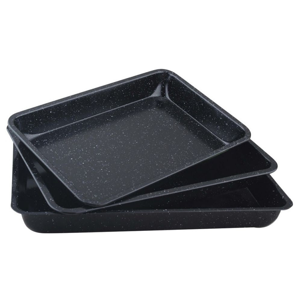 Set of trays KingHoff 1069, Marble coating, 3 pieces, Rectangular, Black