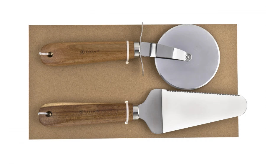 Set of pizza utensils KingHoff 93570, Inox/Acacia wood